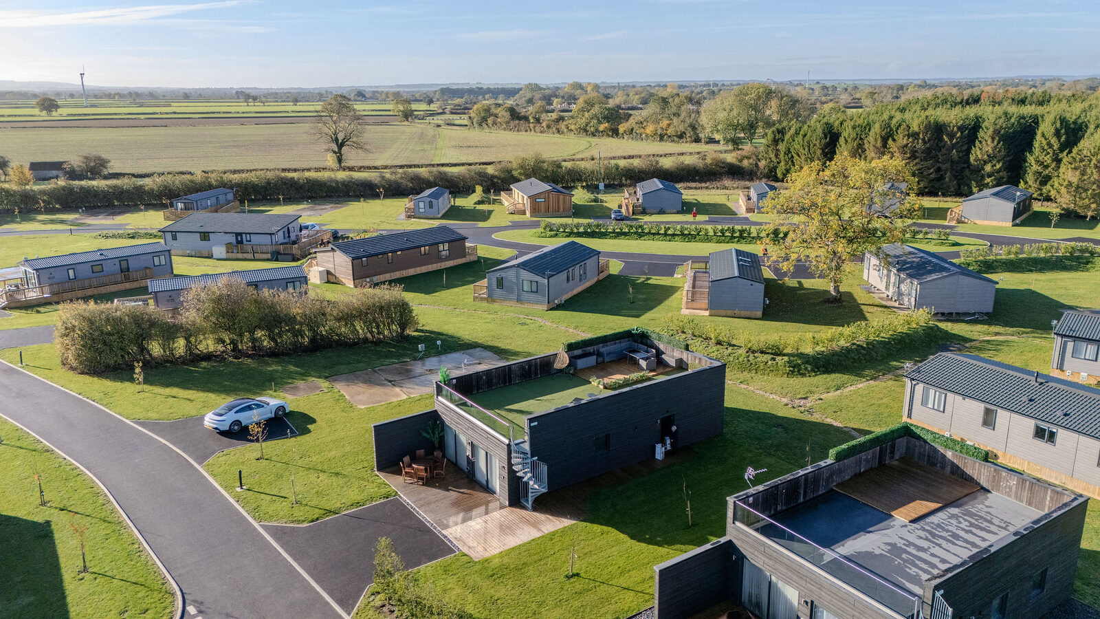 Aerial view across the lodge park