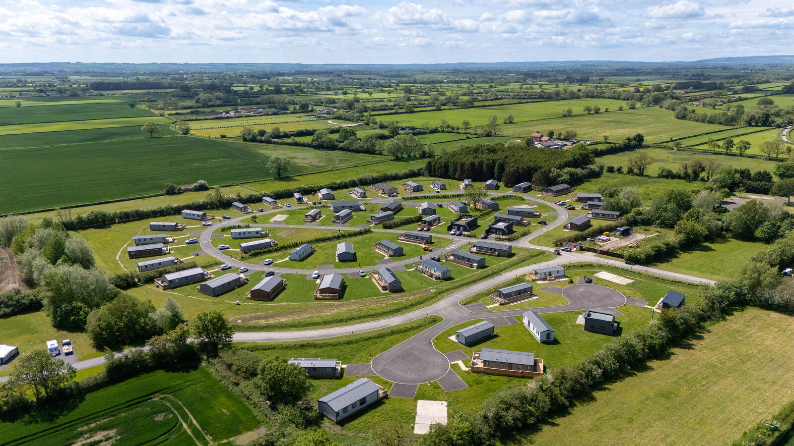 Aerial view of Galtres Retreat and the surrounding countryside