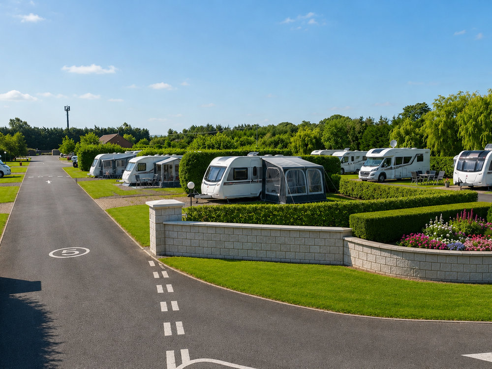 Touring pitches and park road at Blossom Meadows