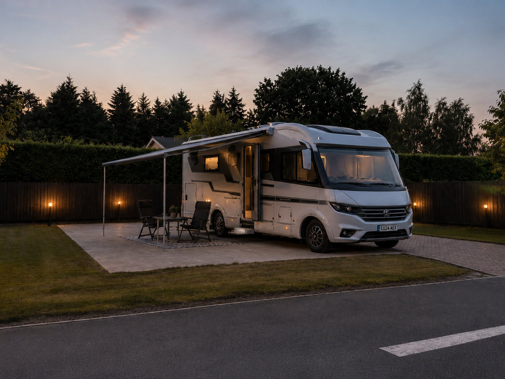 Touring pitch at dusk at Blossom Meadows