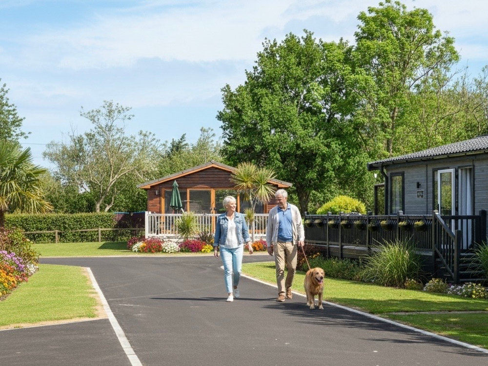Lodges beside a quiet park road at Manor Country Park