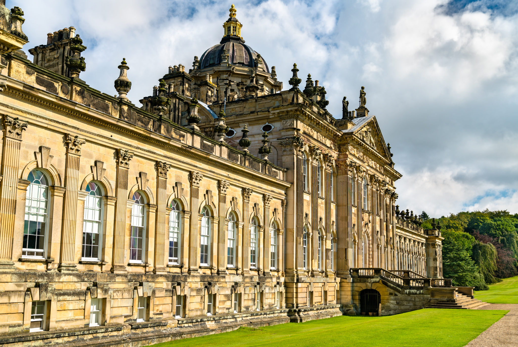 close up of line of windows on outside of Castle Howard in Yorkshire